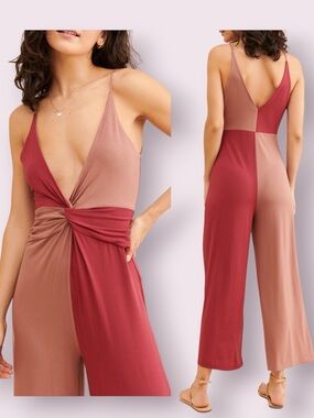 Anthropologie Daily Practice Twist Front Color Block Spaghetti Strap Jumpsuit Sm